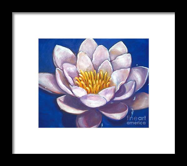 White Framed Print featuring the painting Blue Water Lily by Audrey Peaty