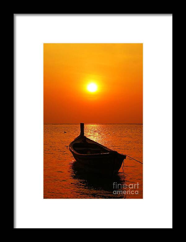 Beach Framed Print featuring the photograph Boat In Sunset by Anusorn Phuengprasert nachol