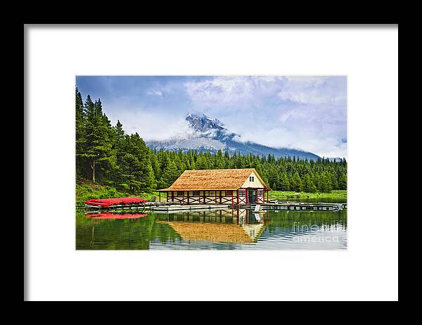 Boat House Framed Print featuring the photograph Boathouse on mountain lake by Elena Elisseeva