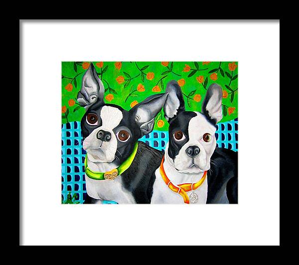 Boston Terrier Framed Print featuring the painting Boston Girls by Elizabeth Elequin