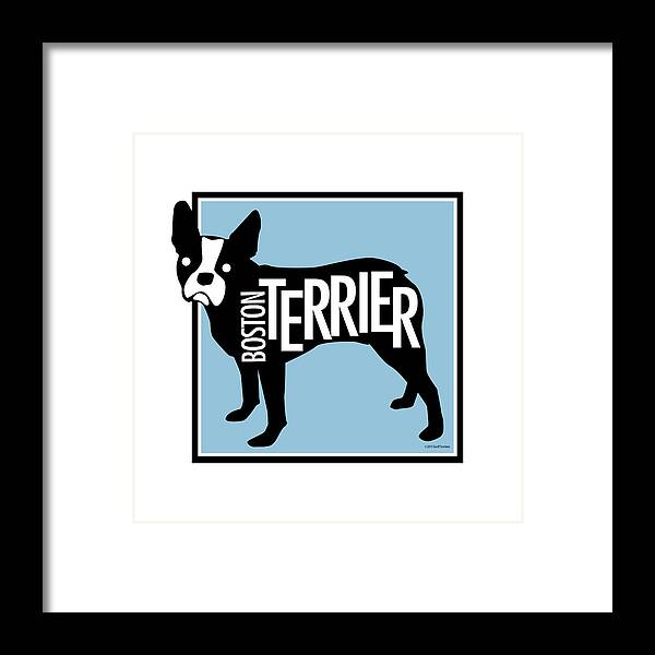 Dog Boston Terrier Black White Framed Print featuring the digital art Boston Terrier Blue 2 by Geoff Strehlow