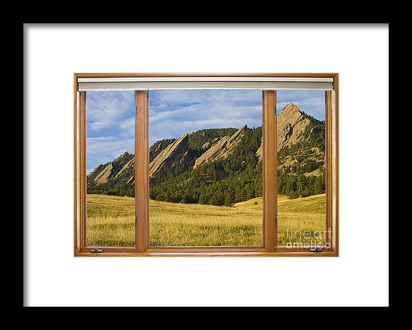 Flatiron Framed Print featuring the photograph Boulder Colorado Flatirons Window Scenic View by James BO Insogna