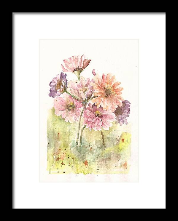 Zinnia Framed Print featuring the painting Bouquet Zinnias II by Marilyn Madison