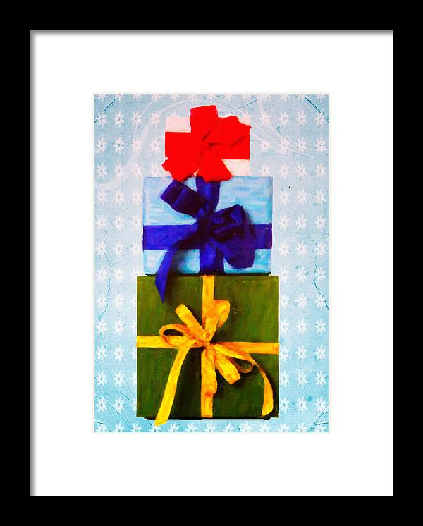 Presents Framed Print featuring the mixed media Boxes and Bows by Rob Tullis