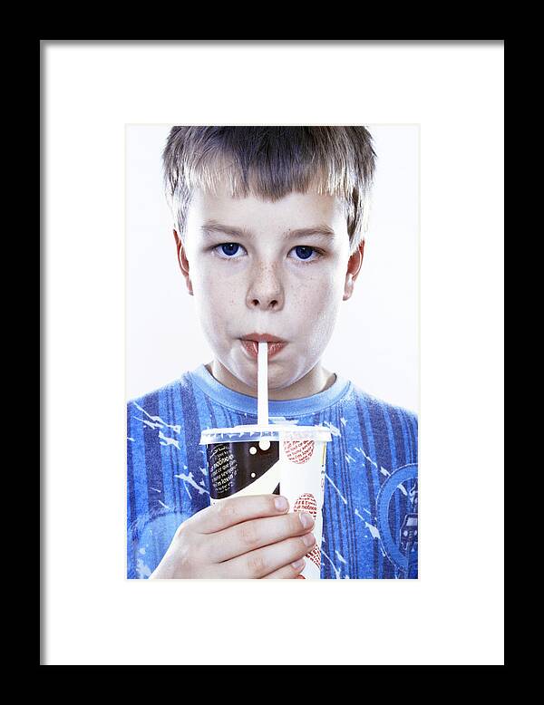 Cup Framed Print featuring the photograph Boy Drinking A Fizzy Drink by Kevin Curtis