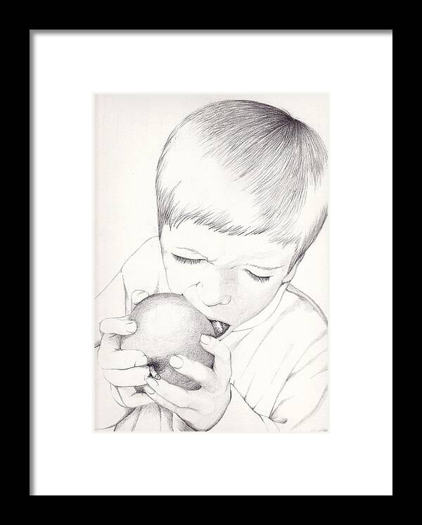 Apple Framed Print featuring the photograph Boy with Apple by Kelly Hazel