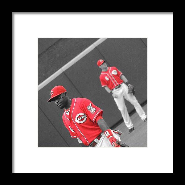 Reds Framed Print featuring the photograph Brandon Phillips With Drew Stubbs by Reds Pics