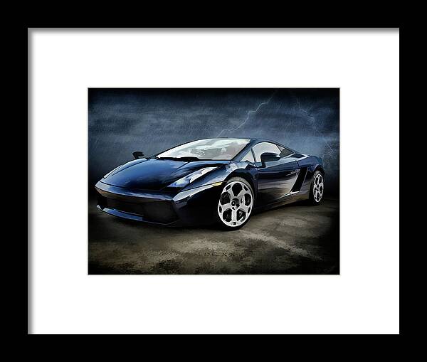 Lamborghini Supercar Black Lightning Automotive Auto Car Speed Abstract Exotic Horsepower Italian Framed Print featuring the digital art Brewing Storm by Douglas Pittman