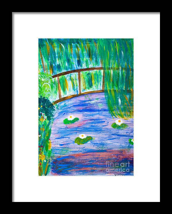 Acrylic Framed Print featuring the painting Bridge of lily pond by Simon Bratt