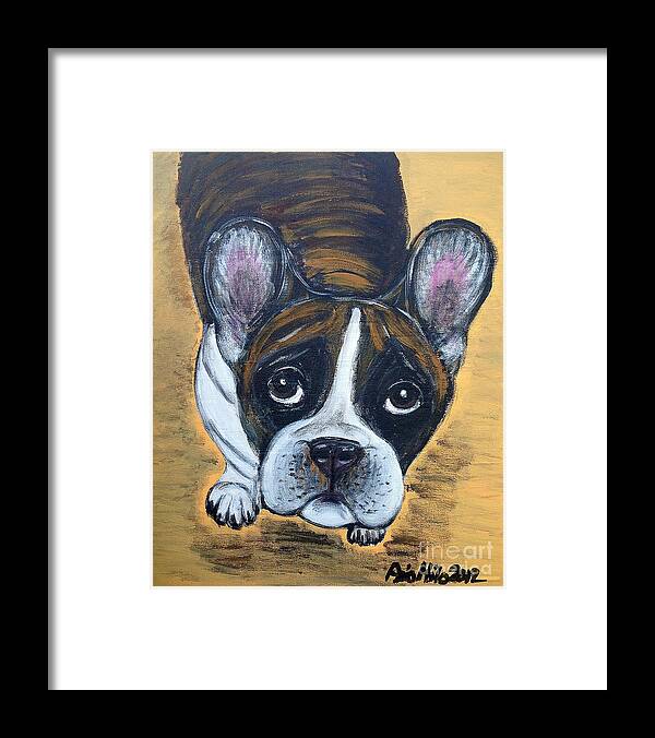 French Bulldog Framed Print featuring the painting Brindle Frenchie by Ania M Milo
