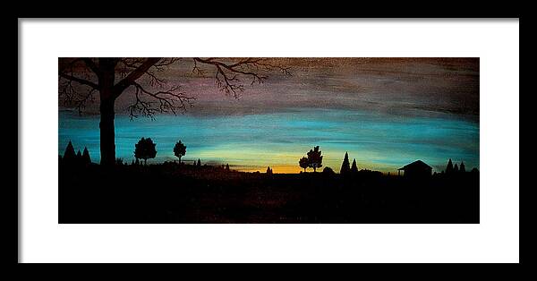Sunset Framed Print featuring the painting Brock's Cabin by Todd Hoover