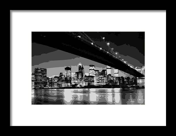Brooklyn Bridge Framed Print featuring the photograph Brooklyn Bridge @ Night BW8 by Scott Kelley