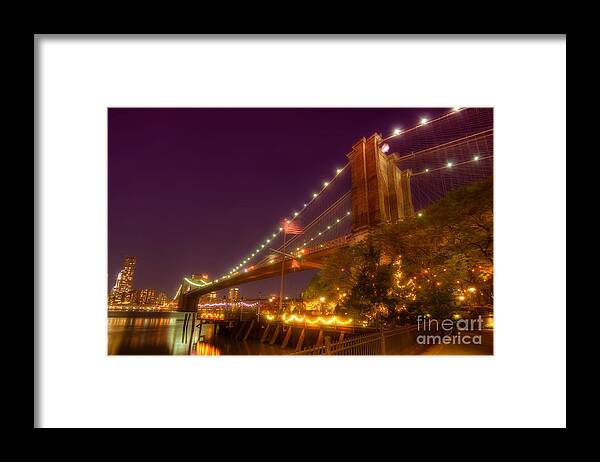 Art Framed Print featuring the photograph Brooklyn Bridge At Night by Yhun Suarez