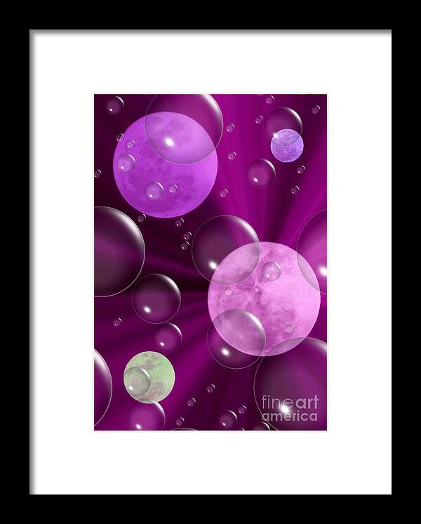 Purple Abstract Framed Print featuring the digital art Bubbles and Moons - Purple Abstract by Carol Groenen