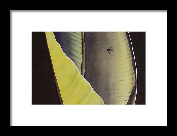 Bug Framed Print featuring the painting Bug on a banana leaf by Philip Fleischer