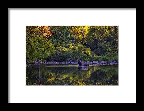 Fall Color Framed Print featuring the photograph Bull Elk in Reflecting Pool Buffalo National River by Michael Dougherty