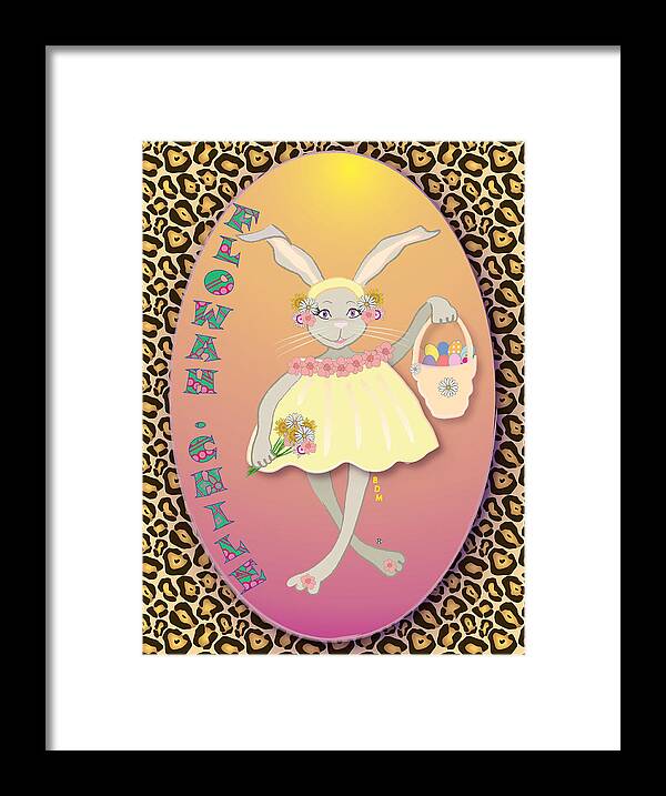 Bunnie Bunny Girl Female Lady Boy Joy Star Sky Ground Clouds Trees Egg Rabbit Hare Hop Blue Red Green Purple Yellow Gold Silver Rose Beige Classy Framed Print featuring the digital art Bunnie Girls- Flowah Chile 1 Of 4 by Brenda Dulan Moore