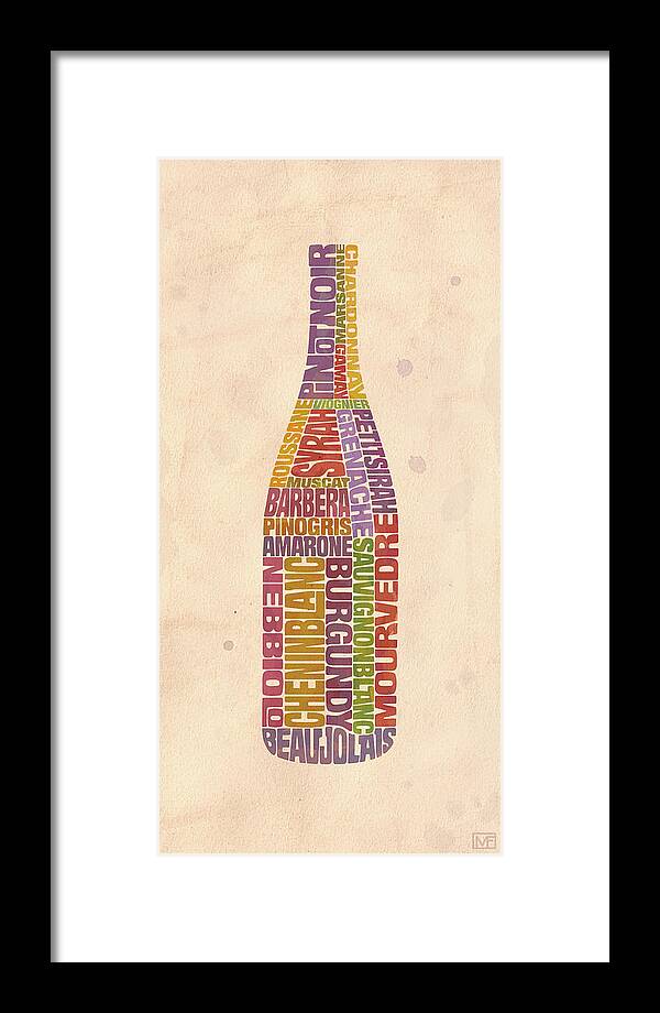 Wine Framed Print featuring the painting Burgundy Wine Word Bottle by Mitch Frey