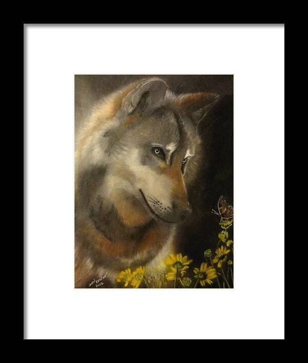Wolf Framed Print featuring the pastel Butter-Wolf by John Brisson