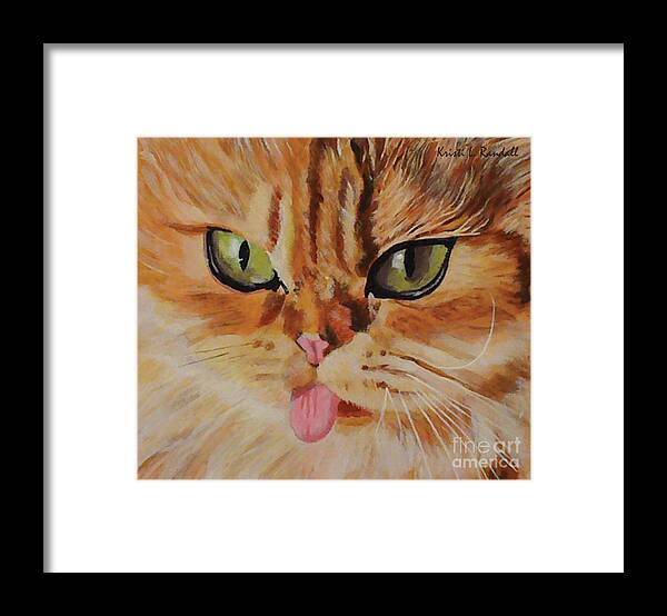 Cat Framed Print featuring the painting Butterscotch Cute Orange Cat Face by Kristi L Randall