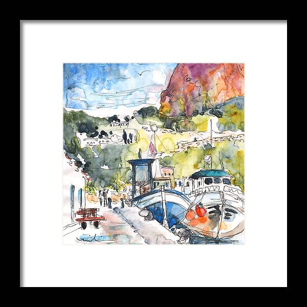 Travel Framed Print featuring the painting Calpe Harbour 05 by Miki De Goodaboom
