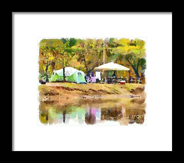 Camping Framed Print featuring the painting Camping Tents Reflecting in the Lake by Anne Kitzman