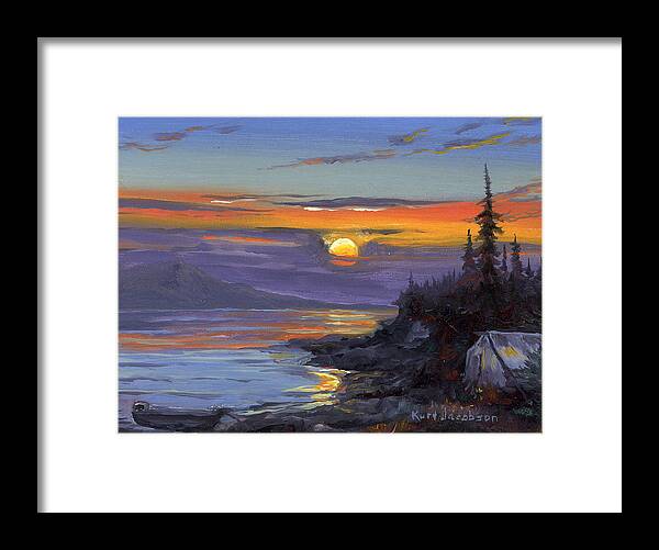 Suset Framed Print featuring the painting Campsite Sunset by Kurt Jacobson
