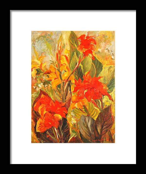 Ingrid Dohm Framed Print featuring the painting Canna Lilies by Ingrid Dohm
