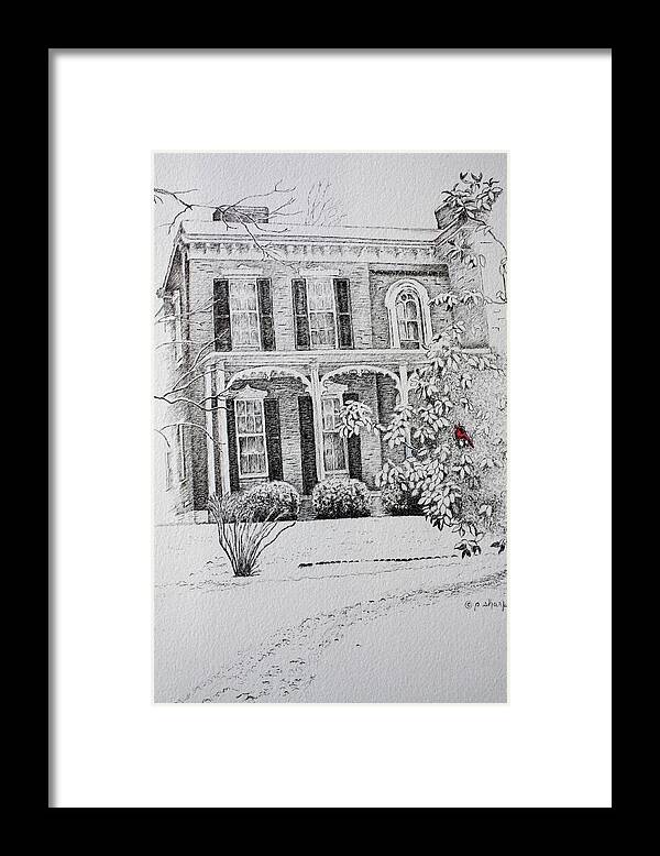 Historic Home Framed Print featuring the drawing Cardinal by Patsy Sharpe