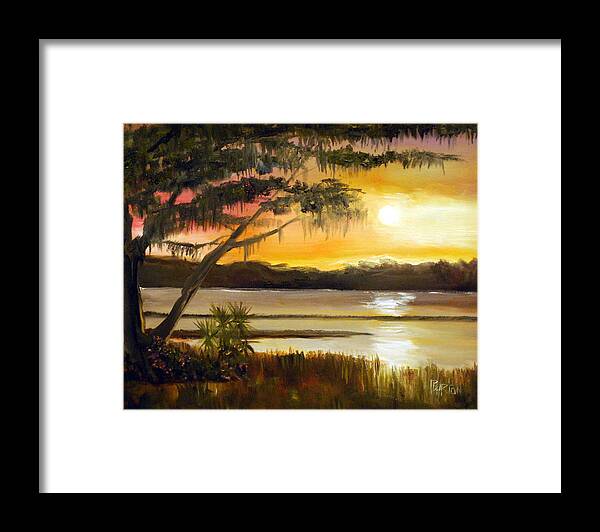Landscape Framed Print featuring the painting Carolina Sunset by Phil Burton