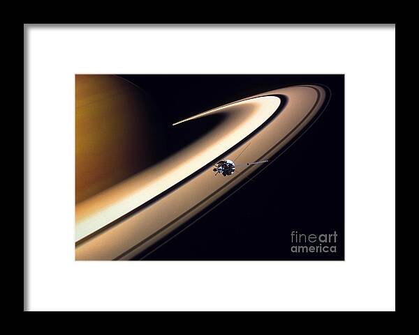 Approaching Framed Print featuring the drawing Cassini Spacecraft by Gil Babin and Photo Researchers