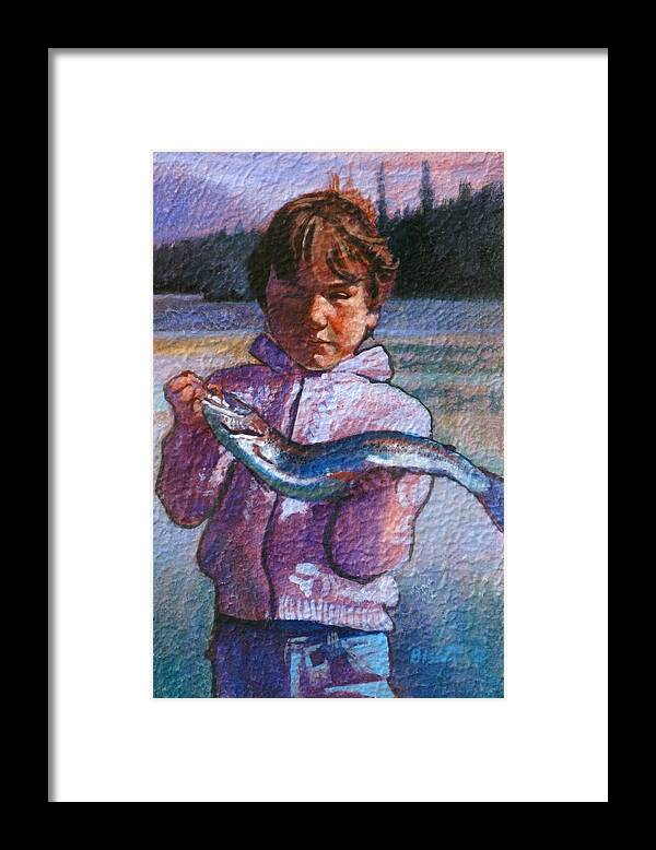 Boy Framed Print featuring the painting Catch of the Day by Robert Bissett
