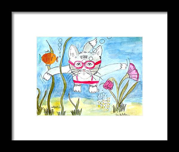 Cat Framed Print featuring the painting Catfish by Lou Belcher
