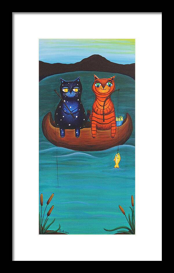 Cats Framed Print featuring the painting Cats Fish by Jennifer Alvarez