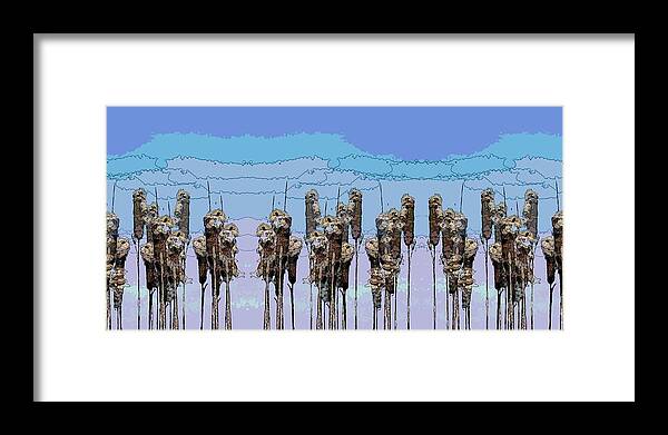 Cattails Framed Print featuring the digital art Cattail Blues by Tim Allen