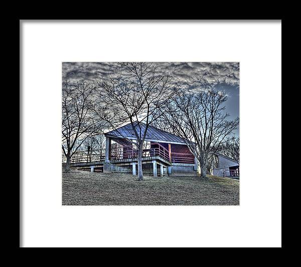 Centennial Lake Framed Print featuring the photograph Centennial Lake Pavilion by Stephen Younts