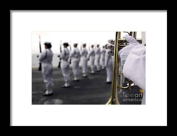 Color Image Framed Print featuring the photograph Ceremonial Honor Guard Members Stand by Stocktrek Images