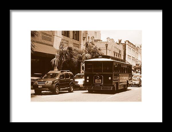 Charlestown Framed Print featuring the photograph Charleston Trolley by Emery Graham