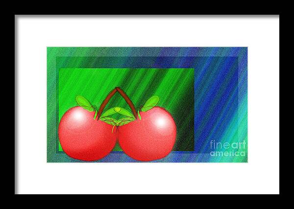 Food Framed Print featuring the digital art Cherries In Love by Andee Design