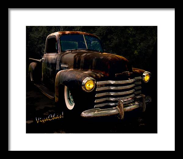 Chevrolet Framed Print featuring the photograph Chevy Hot Rat Rod Pickup Cowgirl's Last Stand by Chas Sinklier