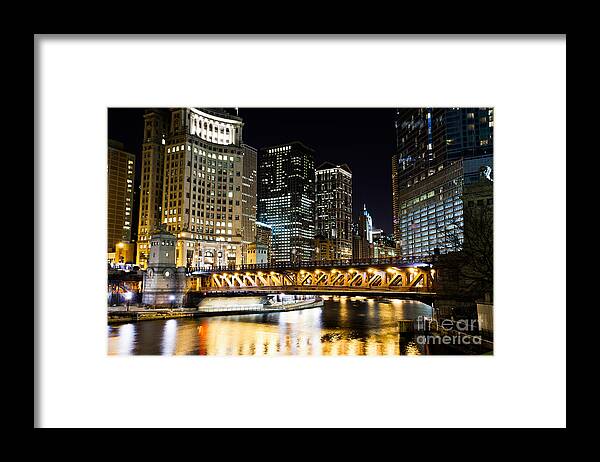 America Framed Print featuring the photograph Chicago Dusable Michigan Avenue Bridge at Night by Paul Velgos