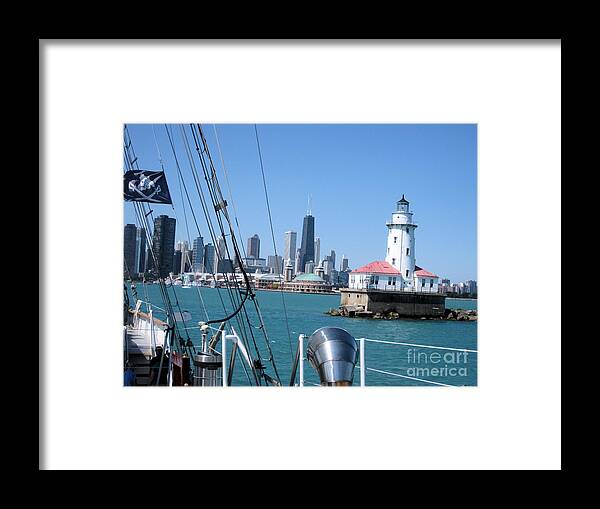 Chicago Framed Print featuring the pyrography Chicago Harbor Lighthouse by Sonia Flores Ruiz