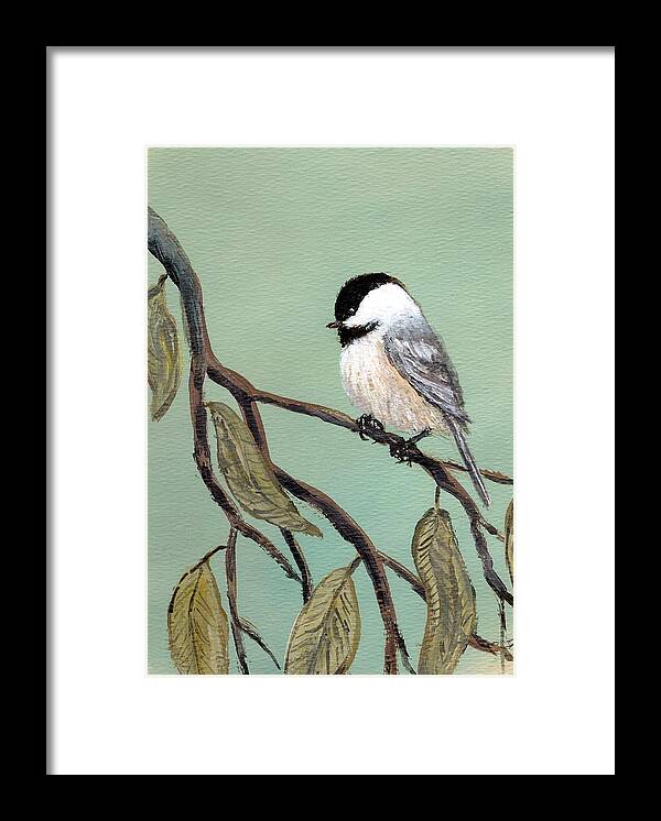 Chickadee Art Framed Print featuring the painting Chickadee Set 10 - Bird 2 by Kathleen McDermott
