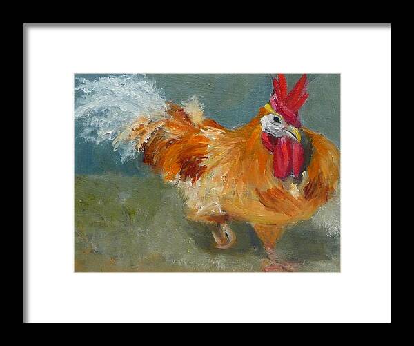 Running Chicken Framed Print featuring the painting Chicken on the Run by Jessmyne Stephenson