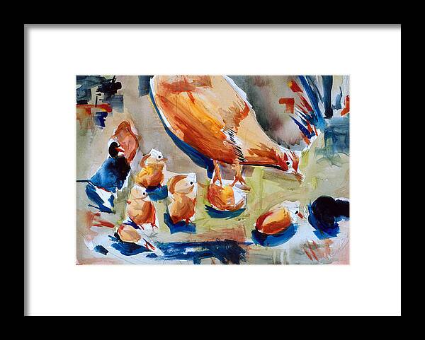 Chickens Framed Print featuring the painting Chickens Eating by John Gholson