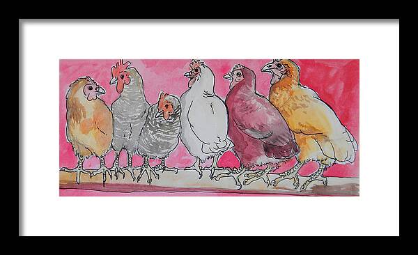Hens Framed Print featuring the painting Chickens by Jenn Cunningham