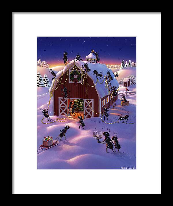  Ants Framed Print featuring the painting Christmas Decorator Ants by Robin Moline