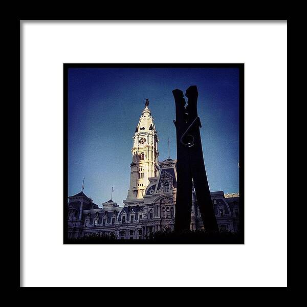 Marketstreet Framed Print featuring the photograph Clothespin Statue And Philadelphia City by Arnab Mukherjee