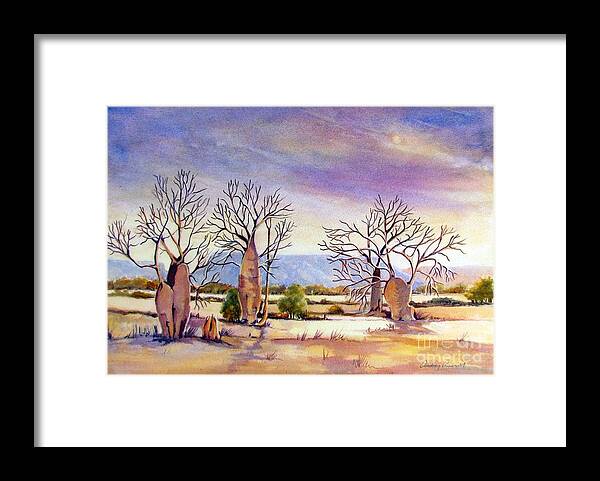 Kimberley Framed Print featuring the painting Cockburn Range with Boab Trees in the Kimberley WA by Audrey Russill