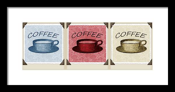 Coffee Framed Print featuring the digital art Coffee Flowers Scrapbook Triptych 2 by Angelina Tamez
